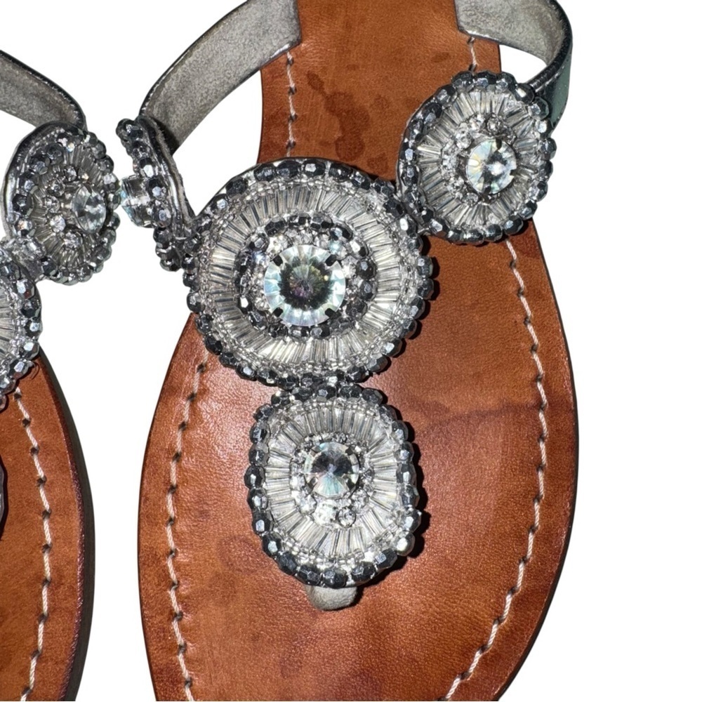 MYSTIQUE Vintage Leather Crystal Rhinestone Jewel Thong Flip Flops Size 6 - Picture 3 of 9